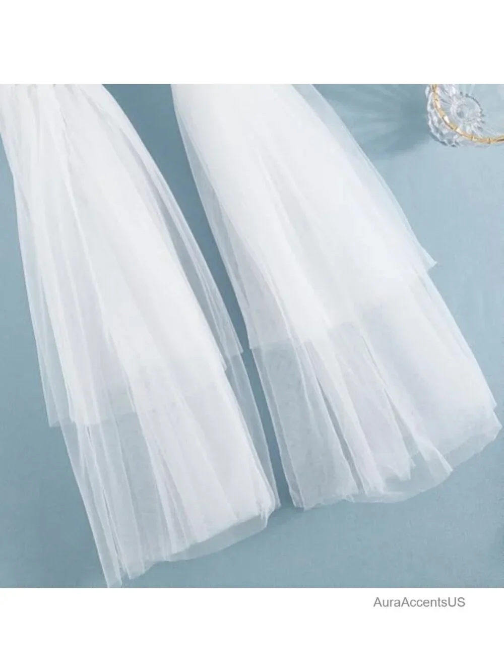 White Lace Arm Sleeves Nylon Sheer Puffy Fingerless Detachable Long Gloves